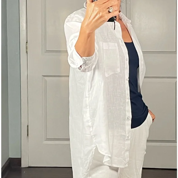 H&M 100% linen white essential Button Down Shirt size S - Picture 4 of 10